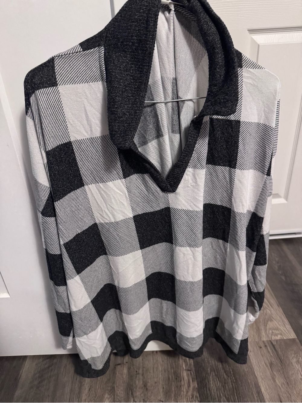 Maurices Black and White Cozy Checkered Top